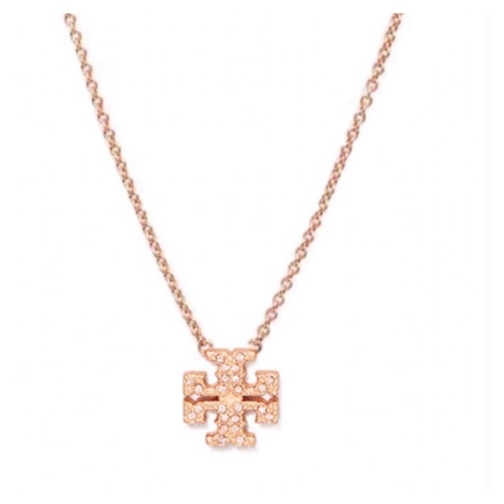 TORY BURCH • Rose Gold Kira Crystal Logo Necklace